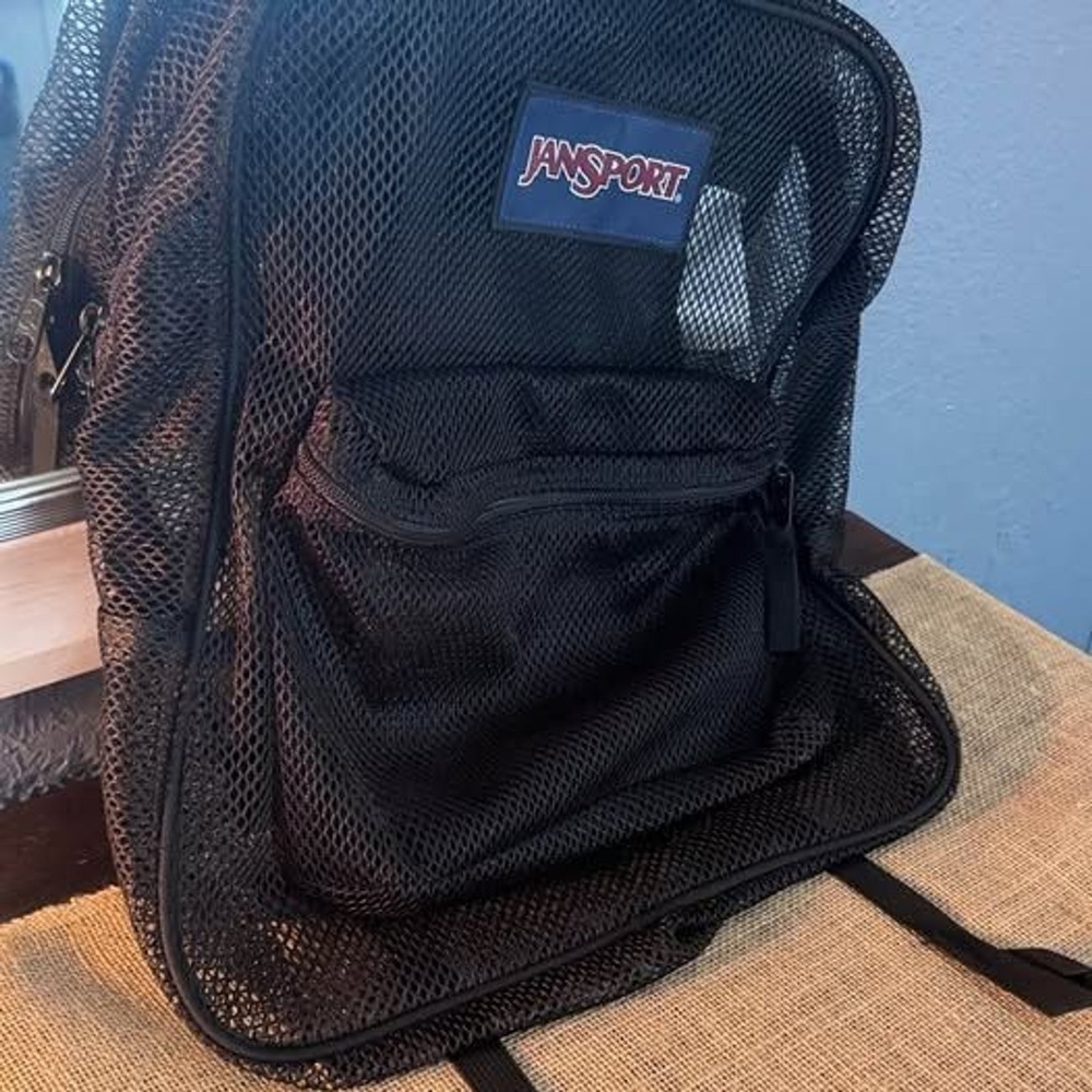 JanSport Unisex Kids Black Mesh Backpack Nylon Front Pocket Adjustable Straps